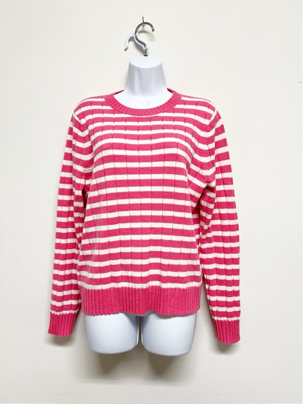 Carlson Womens Pink Caliente Striped Knit Crew Neck Long Sleeve Sweater Size M